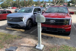 Two 2022 F-150 Ford Lightnings at Coggins Ford in Deland, Florida.