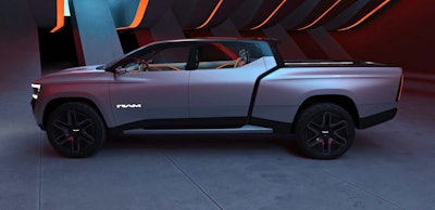 studio side shot Ram 1500 Revolution concept electric pickup truck