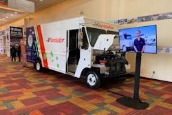 An electric Purolator delivery van from Motiv Power Systems on display at Work Truck Show 2023.