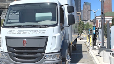 Kenworth electric truck being charged