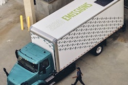 Volvo truck with zero emissions signage on trailer