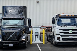 Two of Hight Logistics/Electric's battery-electric trucks