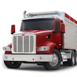 red peterbilt 567 dump truck white backgorund