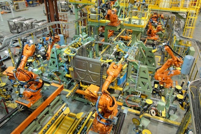 Robots work on a truck at Daimler