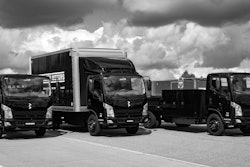 Bollinger B4 chassis cabs parked