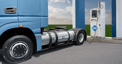Semi trucking filling up with CNG
