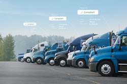 A line of trucks showing Geotab's emissions solution