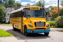 Lion Electric school bus in a neighborhood