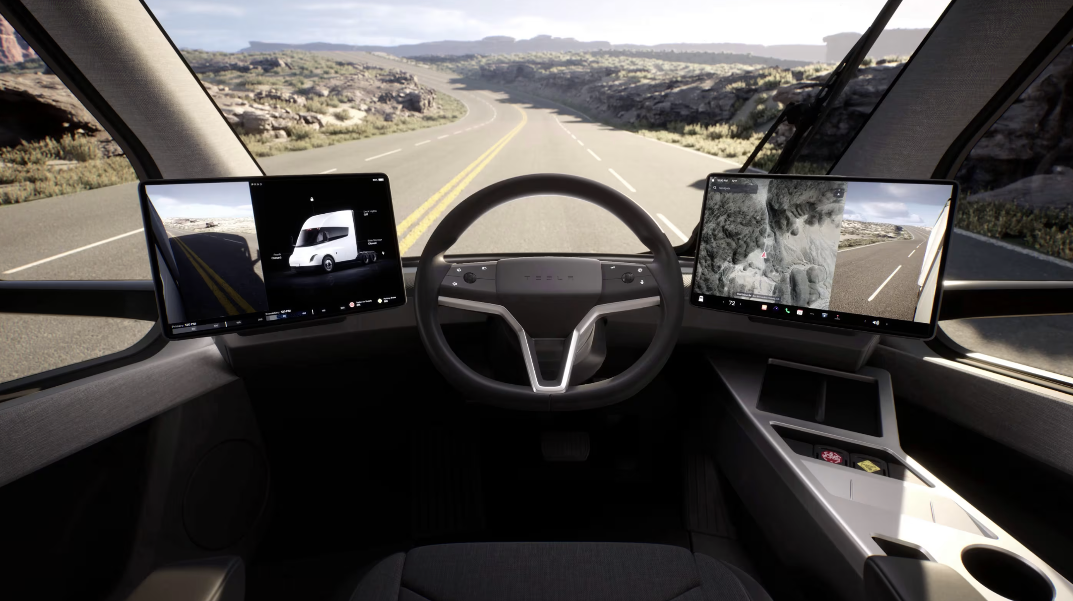 dash of a Tesla Semi