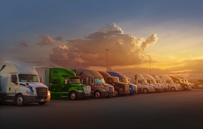 Line Of Trucks At Dusk