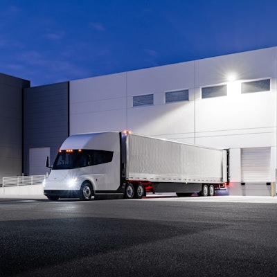 Tesla Semi parked at night
