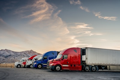 Semi trucks parked outside