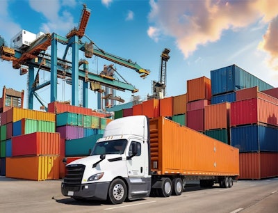 Drayage truck parked at port