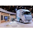 Hyundai's new Xcient Class 8 tractor has a range of 450 miles and 68 kg of hydrogen storage.