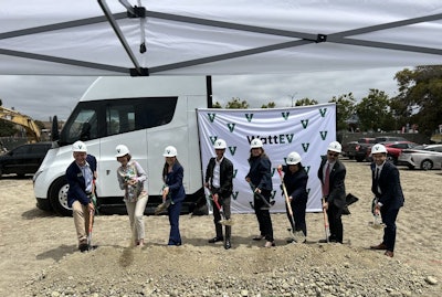 From left, John Boesel, President & CEO, CALSTART; Nancy Skinner, CEC Commissioner; Dr. Susan Shaheen, CARB Board Member; Salim Youssefzadeh, Co-Founder & CEO, WattEV; Kristi McKenney, Executive Director, Port of Oakland; Lena Tam, Alameda County Supervisor and Bay Area AQMD Board Member; Dr. Philip Fine, Executive Officer, Bay Area AQMD; Sam Kevy, Field Representative, Assemblymember. Mia Bonta.