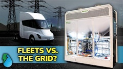 Hyliion’s Karno Power Module generating on-site power alongside a Tesla Semi.