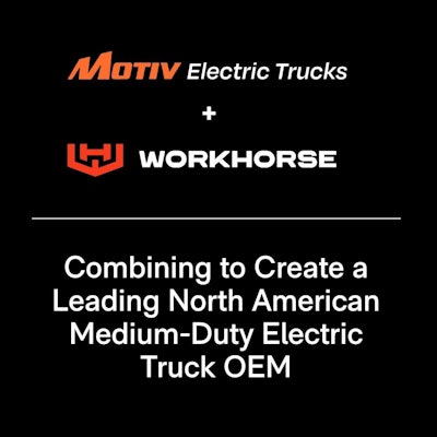 Motiv and Workhorse logos announcing merger.