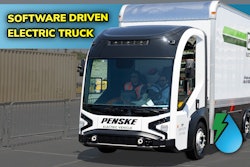 A white REE P7-C chassis cab displaying Penske logo