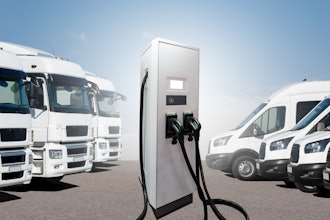 An example of a battery-electric commercial vehicle fleet at a charging station.