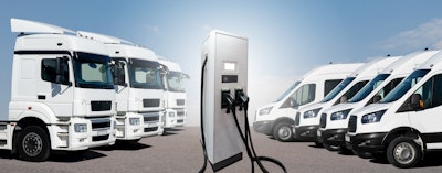 An example of a battery-electric commercial vehicle fleet at a charging station.