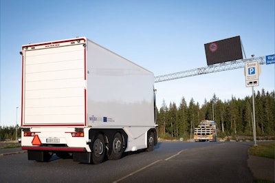 Einride's autonomous EV semi at the Swedish-Norwegian border.