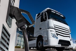 An example of a battery-electric tractor at a charging port.