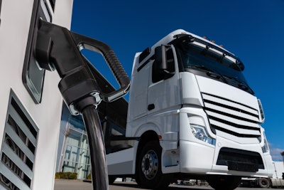 An example of a battery-electric tractor at a charging port.