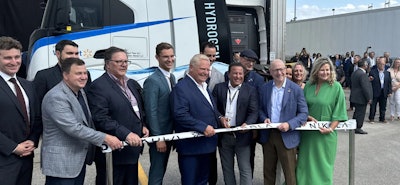 Ontario Premier Doug Ford (center) at the HYLA hydrogen refueling station opening ceremony alongside Nikola President and CEO Steve Girsky (second from right) on July 30, 2024 at ITD Industries' headquarters in Etobicoke, ON.