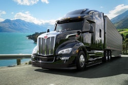 An example of a traditional diesel-powered Peterbilt Model 579 driving on a highway.