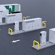 A rendering of WattEV's modular solid-state transformer, which is built to speed up site construction, cut costs, and support scalable growth for fleet depots and public charging hubs. Production-ready units are expected by 2026.
