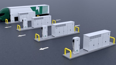 A rendering of WattEV's modular solid-state transformer, which is built to speed up site construction, cut costs, and support scalable growth for fleet depots and public charging hubs. Production-ready units are expected by 2026.