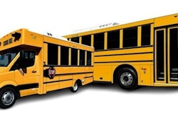 GreenPower's Class 4 Type A (left) and Class 8 Type D (right) school buses parked next to each other.