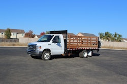Motiv's stake bed truck sits parked between deliveries.