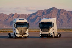 The Nikola Tre battery-electric (left) and the hydrogen fuel cell version (right) will get their connectivity restored next month with apps, real-time data, and cellular service after being offline for months as a result of the company's bankruptcy.