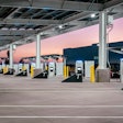 Terawatt Infrastructure's new heavy-duty charging station in Rialto, CA. runs on 100% renewable energy and features 18 fast-charging stalls, 55 bobtail parking stalls, a Wi-Fi-equipped driver lounge, and solar canopies.