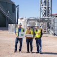 Officials from Clean Energy and South Fork Dairy pose in front of the newly opened renewable natural gas (RNG) facility located in Dimmitt, Texas. It has the capability to produce approximately 2.6 million gallons of low-carbon RNG annually.