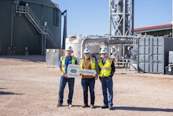 Officials from Clean Energy and South Fork Dairy pose in front of the newly opened renewable natural gas (RNG) facility located in Dimmitt, Texas. It has the capability to produce approximately 2.6 million gallons of low-carbon RNG annually.