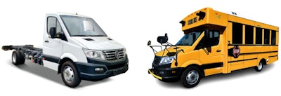 GreenPower's EV Star Cab Chassis (left) and Nano BEAST school bus.