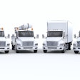 Peterbilt's new medium-duty EV lineup, from left: 536EV, 537EV and 548EV.