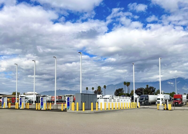 bp pulse's nearly completed medium- and heavy-duty battery-electric truck charging station in Ontario, California.