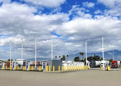bp pulse's nearly completed medium- and heavy-duty battery-electric truck charging station in Ontario, California.