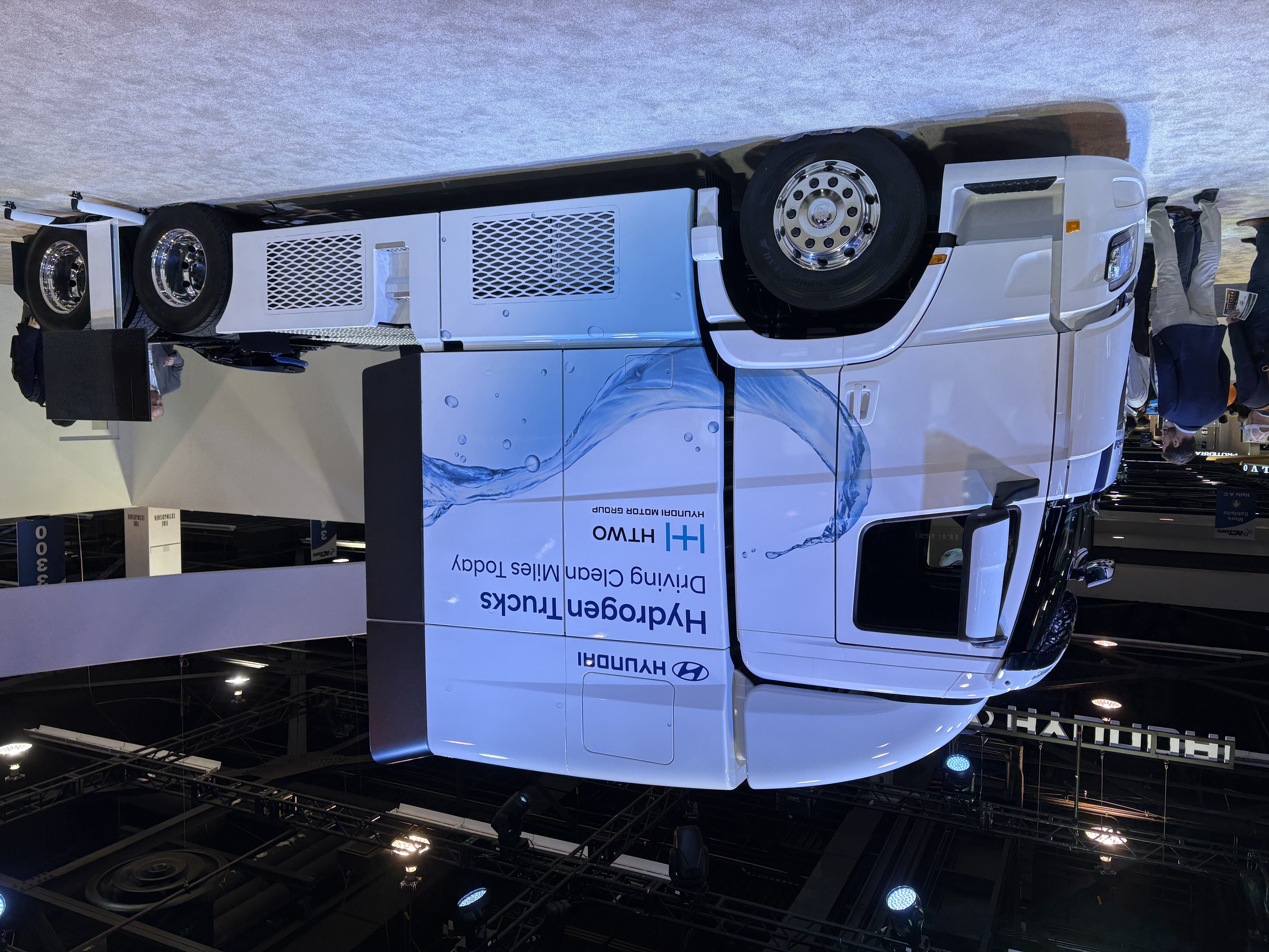 The Hyundai XCIENT hydrogen fuel cell Class 8 semi truck on display at the 2025 Advanced Transportation (ACT) Expo.