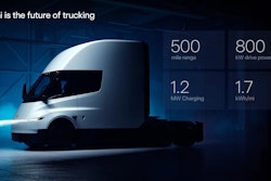 The updated 2026 Tesla Semi pictured with key specifications in the background.