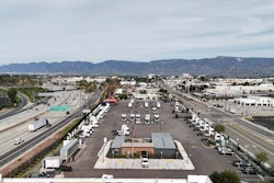 An aerial view of WattEV's newly expanded San Bernardino, California charging depot, which now has Megawatt charging.