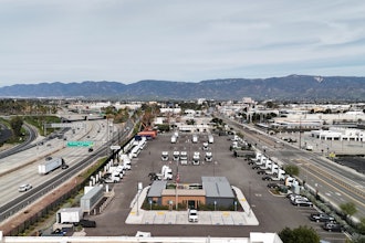 An aerial view of WattEV's newly expanded San Bernardino, California charging depot, which now has Megawatt charging.
