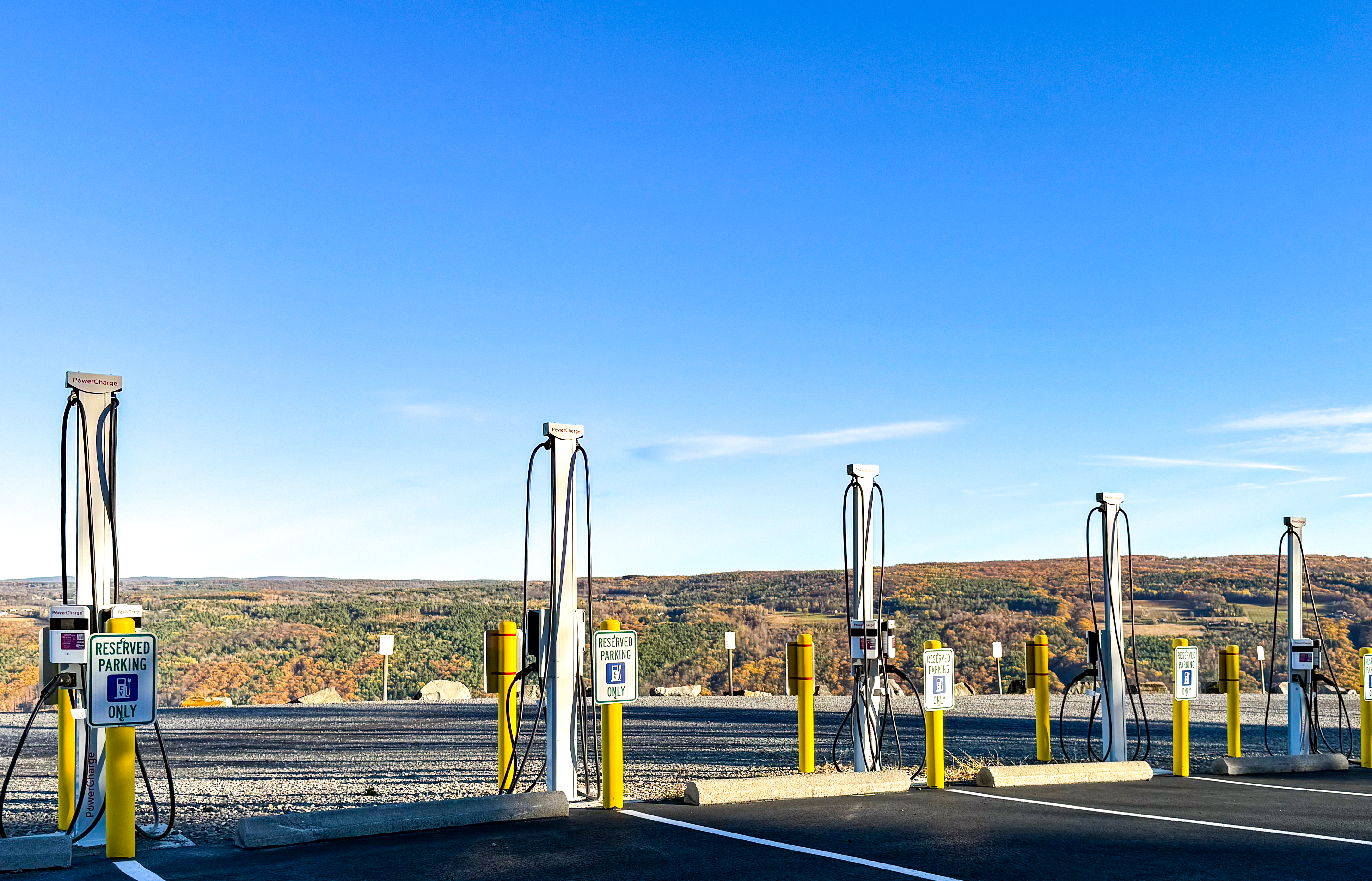 An electric vehicle charging station at an undisclosed location.