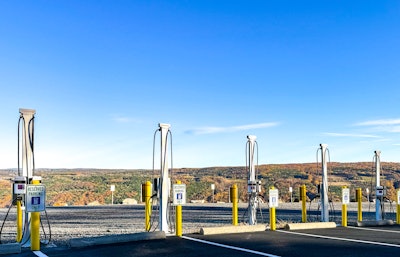 An electric vehicle charging station at an undisclosed location.