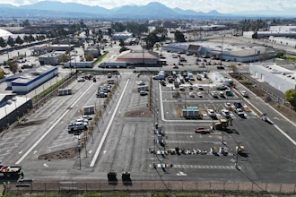 An aerial view of EV Realty's charging hub in San Bernardino, California.