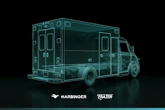 A 3D rendering of Harbinger's plug-in hybrid chassis equipped with Frazer's healthcare systems.