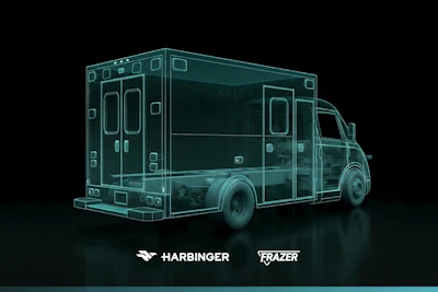 A 3D rendering of Harbinger's plug-in hybrid chassis equipped with Frazer's healthcare systems.